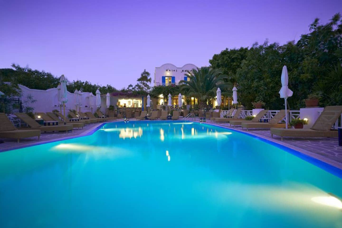 Hotel Matina Santorini Pool Area by night